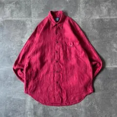 90s-00s OLD GAP 長袖リネンシャツ 無地 麻 L相当 赤 236