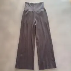 マタニティ　ワイドパンツ　リブ生地 ハイウエスト チャコールグレー