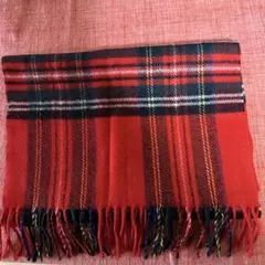 マフラー赤色系チェック　ウール100%