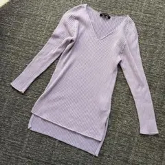 LAUTREAMONT 洗えるベーシックVネック　リブニット　ライトパープル