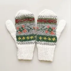 【新品】ペルー手編み ミトン｜アルパカ混花柄 スマホ対応 シャンブルドシャーム