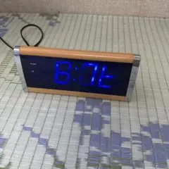 木製デザイン 青色LED表示 置時計