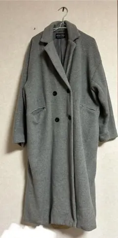 グレー ダブルボタン ロングコート　オーバーサイズ