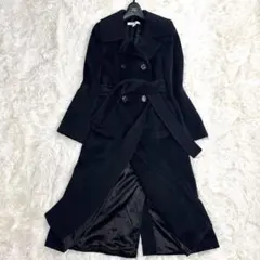 カシミヤ混✨マレーラ マキシ丈 チェスターコート ダブルブレスト ベルト付き 黒