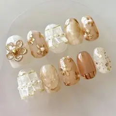 C006 ネイルチップ ミラーフラワー フリルネイル マグネット ニュアンス