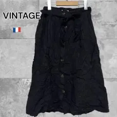ヴィンテージ スカート フレアスカート レトロ ブラック 黒 ビスコース