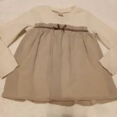 プティマイン　リボン付きベージュ長袖カットソー 120cm