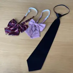 リボン2点と黒ネクタイのセット、制服、コスプレなど匿名配送
