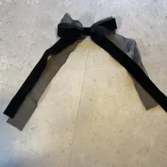 リボンバレッタ　ビッグリボン　ブラック ヘアアクセサリー ベロア ヘアクリップ