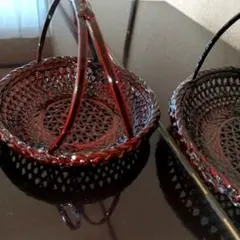 ＜未使用＞◆籃胎漆器◆取手付盛り籠◆菓子器 竹細工 漆塗り　２個セット