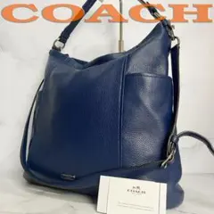 B709【極美品】COACH★2way シボ革 ショルダーバッグ 紺 31323