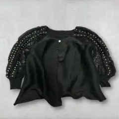 ヴィンテージ風 CORROSE プリーツカーディガン パフスリーブ レース 黒