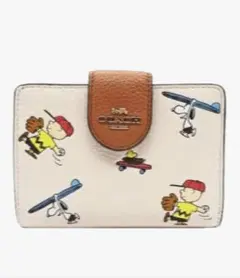 COACH × PEANUTSスヌーピー二つ折り財布ラウンドファスナー ホワイト