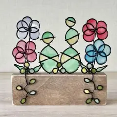 ワイヤークラフト　サボテンとお花 多肉植物　ワイヤアート