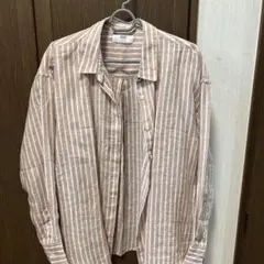 UNIQLO リネンシャツ 38 ベージュストライプ