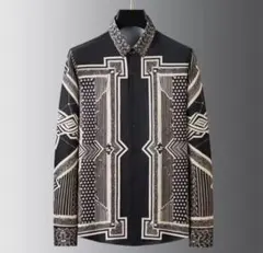 【幾何学モノトーン柄】長袖シャツ メンズ モード系 ユニセックス