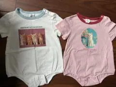 70〜80センチ　ロンパース 2枚セット 猫柄のサムネイル