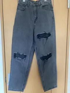 【GU】ダメージ加工 グレー ハイウエストデニムパンツ