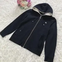 極美品　人気　バーバリーブラックレーベル☆裏起毛ジップパーカーボアブラック☆M