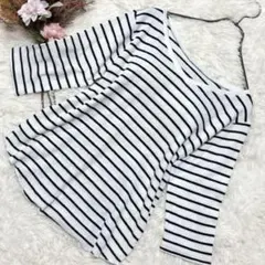 anyFAM エニィファム ボーダー ワッフル ニット カットソー 七分袖【L】