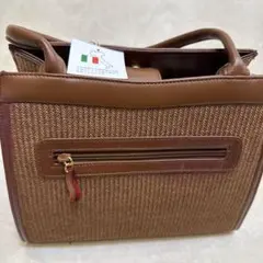 【タグ付き新品/イタリア製素材】異素材コンビ ハンドバッグ ブラウン