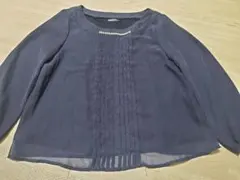 パール付きカットソーブラウス　長袖ネイビー　Mサイズ