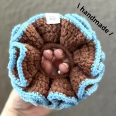 ブラウンブルー·͜·シュシュ‪ ハンドメイド‪ 編み物‪ かぎ針編み 毛糸41