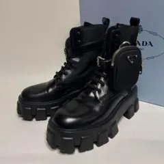 PRADAプラダ モノリス 厚底ブーツ 三角ロゴ 付属品付 24.5cm相当