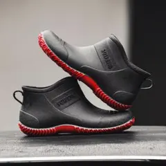 レインブーツ ブラック/レッド ショート ブーツ レインシューズ 長靴 滑らない