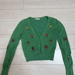 スリーフォータイム 刺繍　カーディガン グリーンのサムネイル