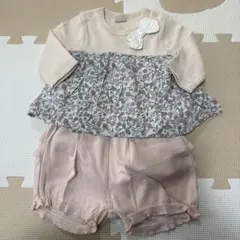 プティマイン　花柄フリルロンパース　フリルショートパンツセット　70