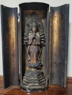B566s 厨子仏 木彫彩色鬼子母神像 訶梨帝母 江戸 柘榴 仏教 - メルカリ