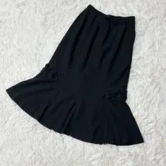 【c4530】膝丈スカート　ブラック　フレア　サイドファスナー