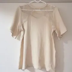 大きいサイズ リブカットソー 胸元レースのサムネイル