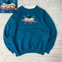 90sヴィンテージ ダブルネック　雪だるま刺繍スウェット M レトロ