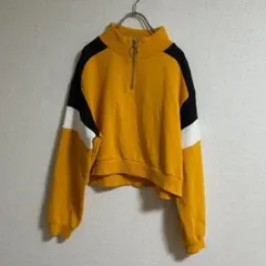 H&M DIVIDED ハーフジップ クロップド スウェット マスタード Mのサムネイル