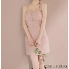 ガーリーローズレースサテンミニキャバドレス ピンク ローブドフルール
