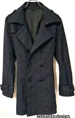 semanticdesignダークネイビー チェック柄 トレンチコート