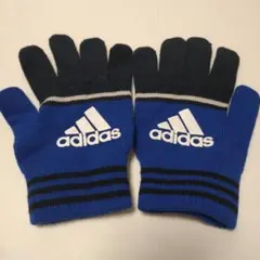 adidas ニット手袋 青 黒 ストライプ 滑り止め付