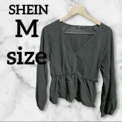 SHEIN 【M】 黒 ブラック 大人カジュアル 薄手 無地 Vネック ブラウス