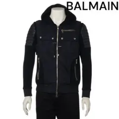 BALMAIN バルマン パーカー XS ブラック ラムレザー 切替のサムネイル