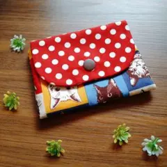 ミニポーチ ドット柄×猫柄