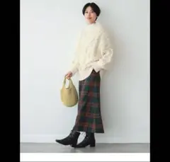 LEPSIM スカート チェック柄 マルチ機能付き ロング ブラウン系 M