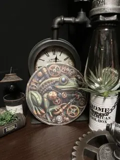 スチームパンク　インダストリアル ブリキ看板　かえる　カエル④