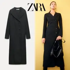 ZARA ウールブレンド クロスオーバーワンピース ダークグレー XS Ｖネック
