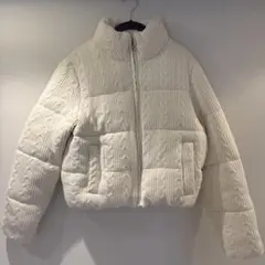 ZARA ホワイト ケーブルニット風 ダウンジャケット