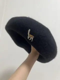 アルパカ刺繍 ブラックベレー帽