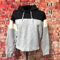 GU ACTIVE カラーブロックフーディ　パーカー　ショート丈　ユニセックスM