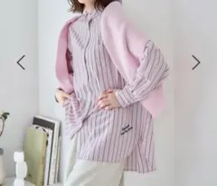 刺繍ストライプビッグシャツ