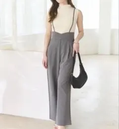 グレー サロペット ワイドパンツ